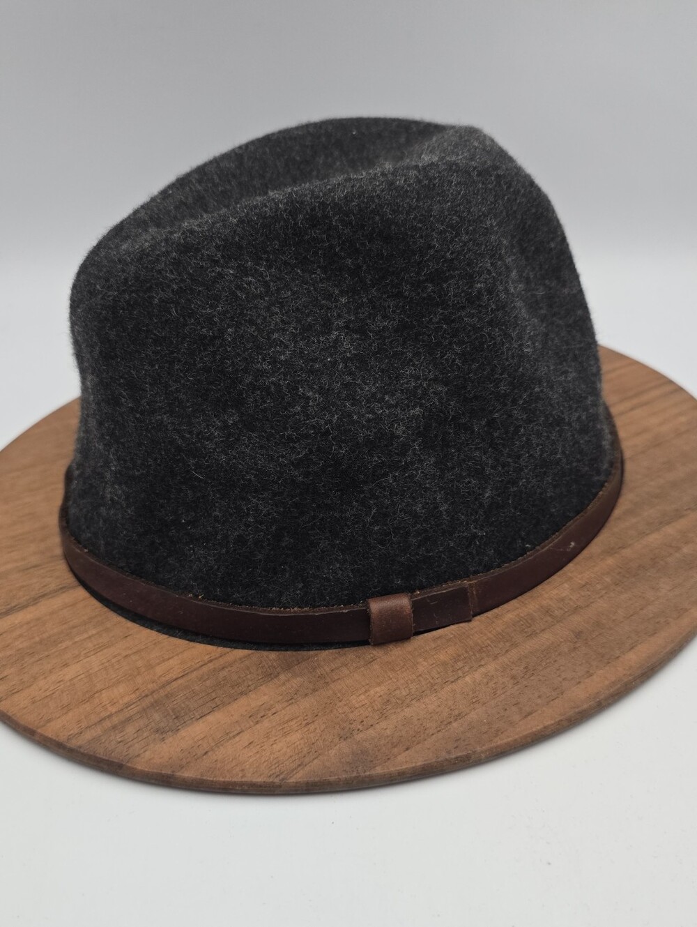 The Two Guys Company Wood Brim Gray Wool Fedora Hat Size M 59CM
